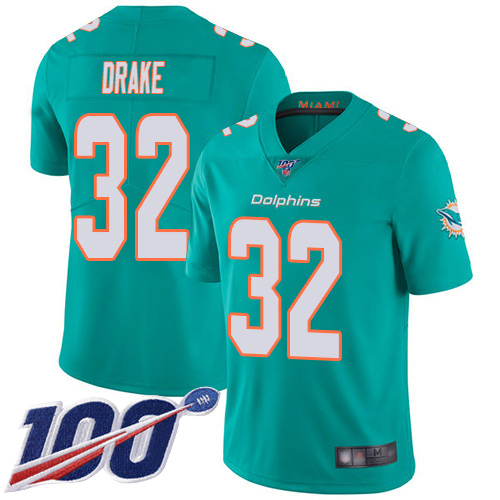 Nike Miami Dolphins #32 Kenyan Drake Aqua Green Team Color Men Stitched NFL 100th Season Vapor Limited Jersey